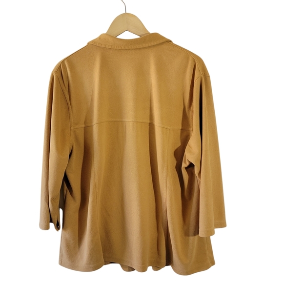 Kathy Ireland Tan Soft Suede Button-Up Shirt Sz M 3/4 Sleeve Academia Minimalist - Picture 2 of 11